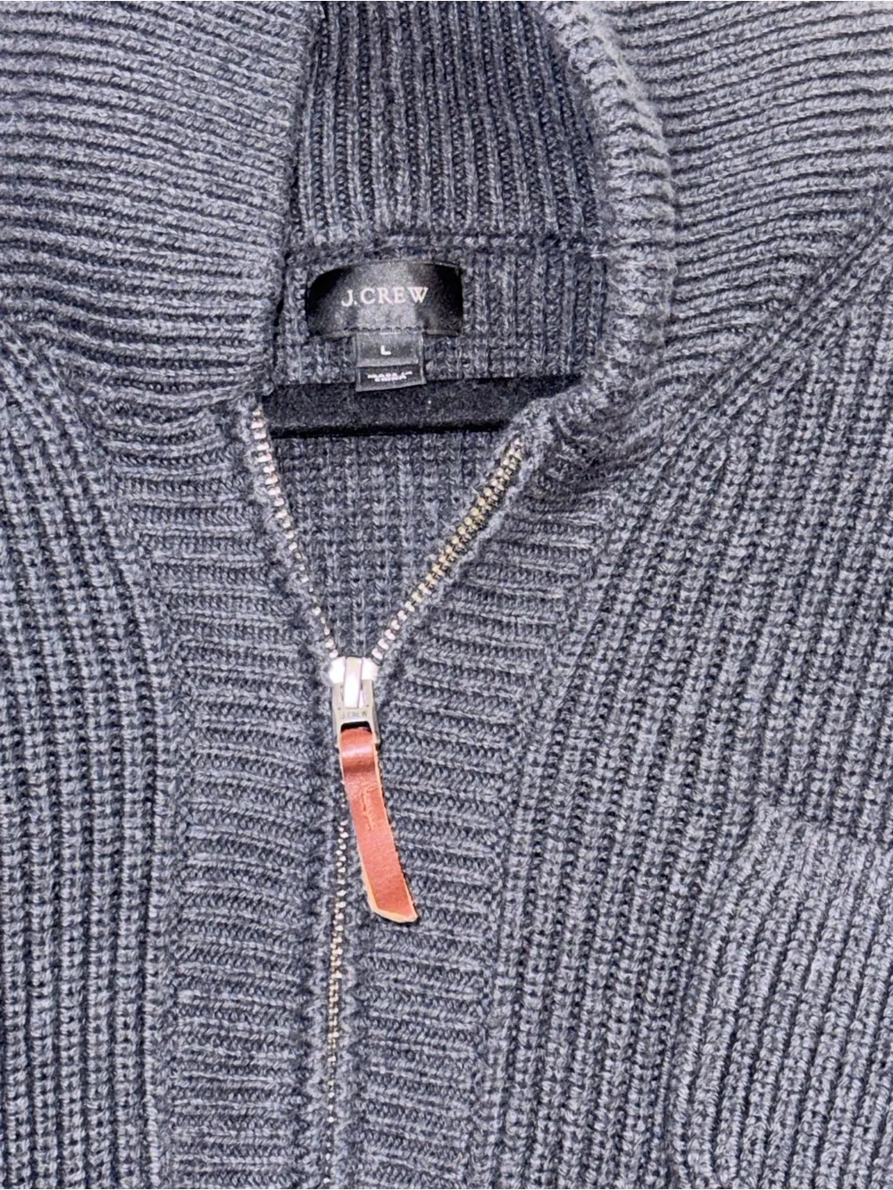 J.Crew Men's Ribbed Full-Zip Sweater Jacket Mock Neck Gray Large